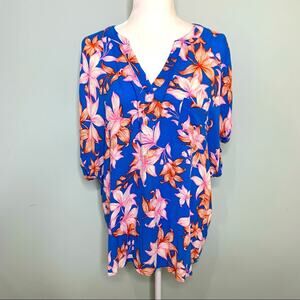 Signature Studio Plus Blue Floral Crepe Top 2X